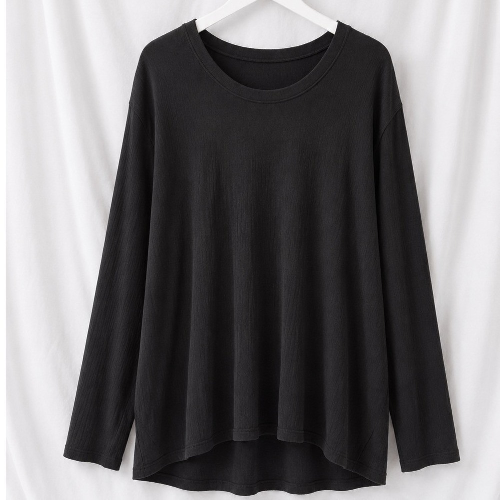Ava and Viv Womens 3X Black Ribbed Knit T Shirt Long Sleeve Scoop Neck